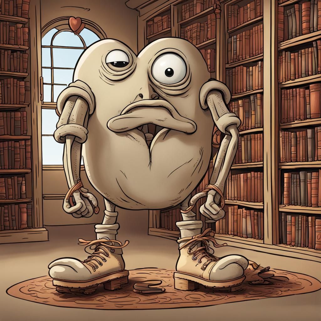 Cartoon Character Trinch Unveiling Scroll in Library