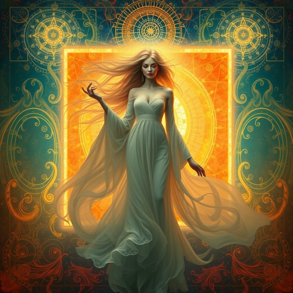 Ethereal Goddess in a Glowing Magical Square