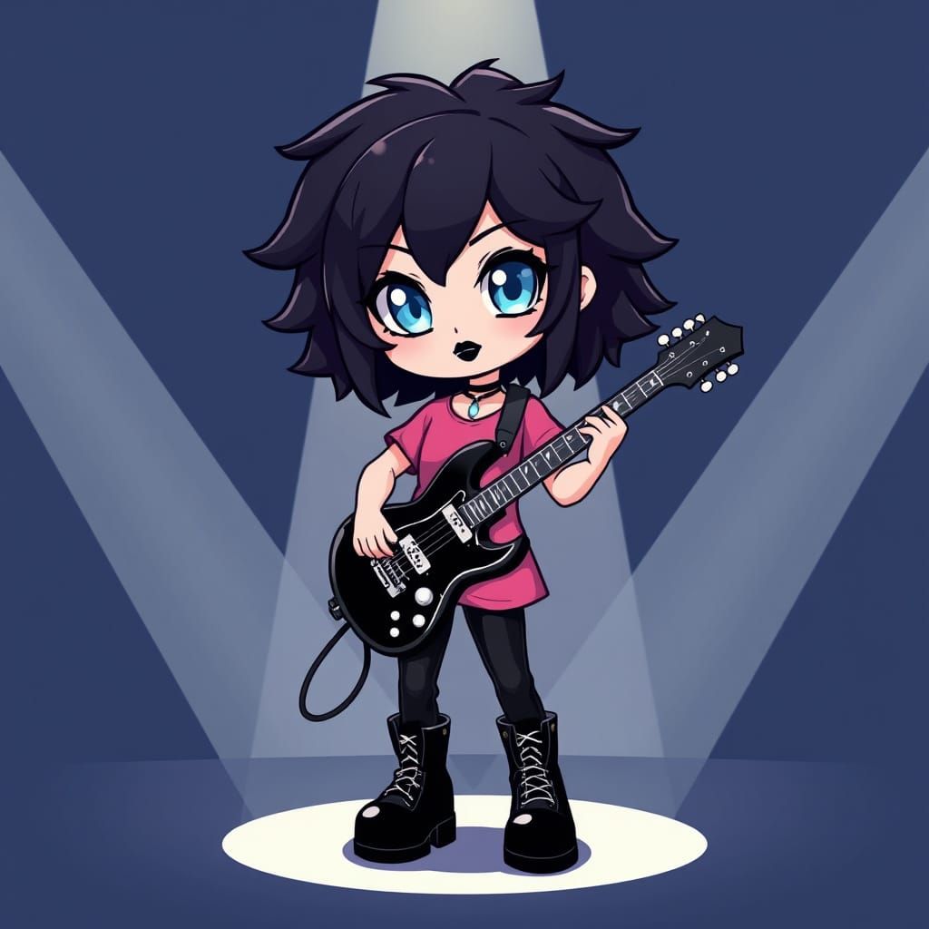 Chibi Rockstar Girl in Kawaii Style
