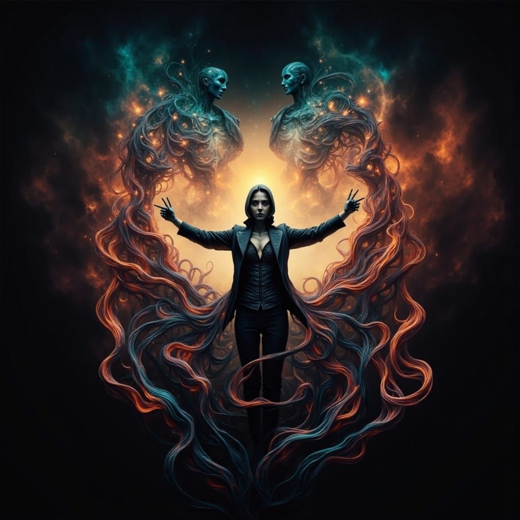 Surreal Figure Swathed in Mystical Atmosphere with Swirling...