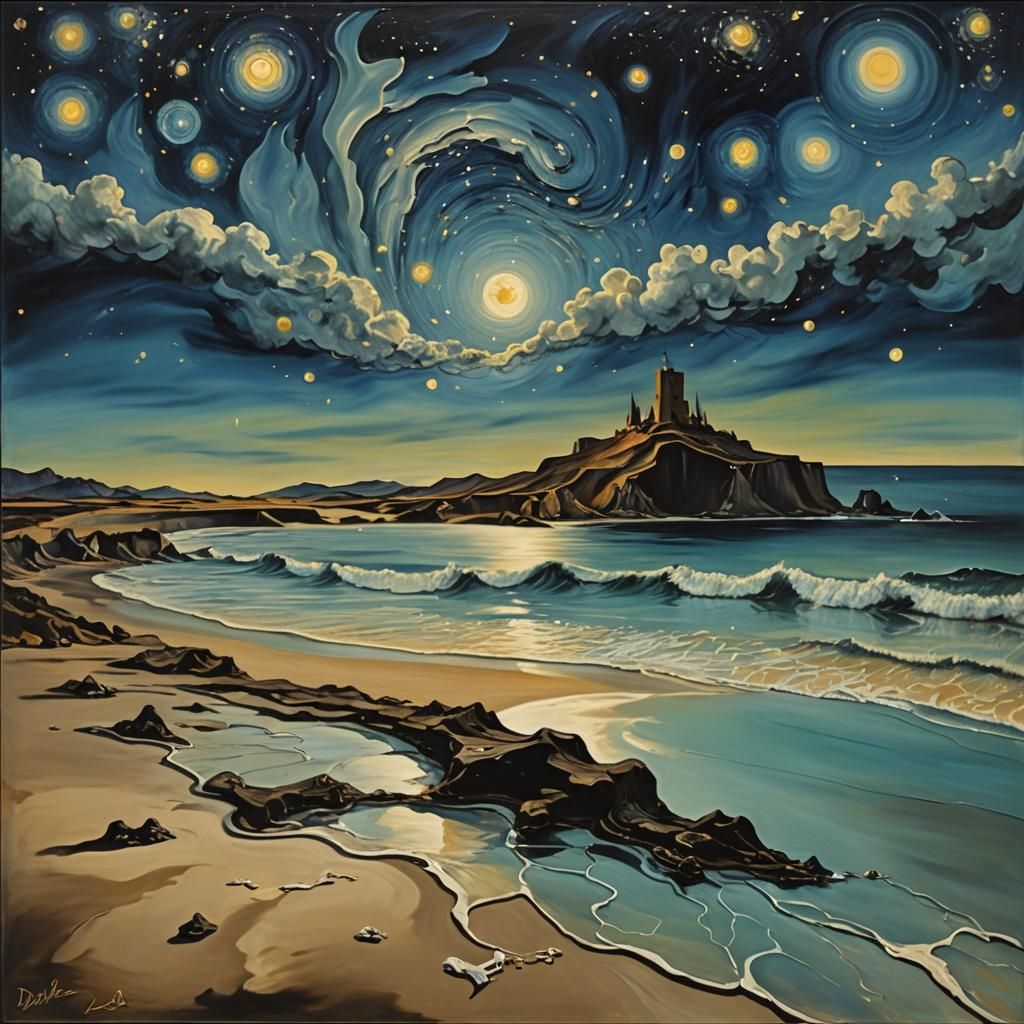 Surreal Starry Night Over the Beach in Dali Style