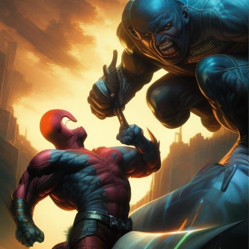 Superhero vs Supervillain in Comic Book Art