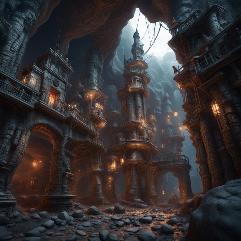 Detailed Underground City Concept Art in 8K