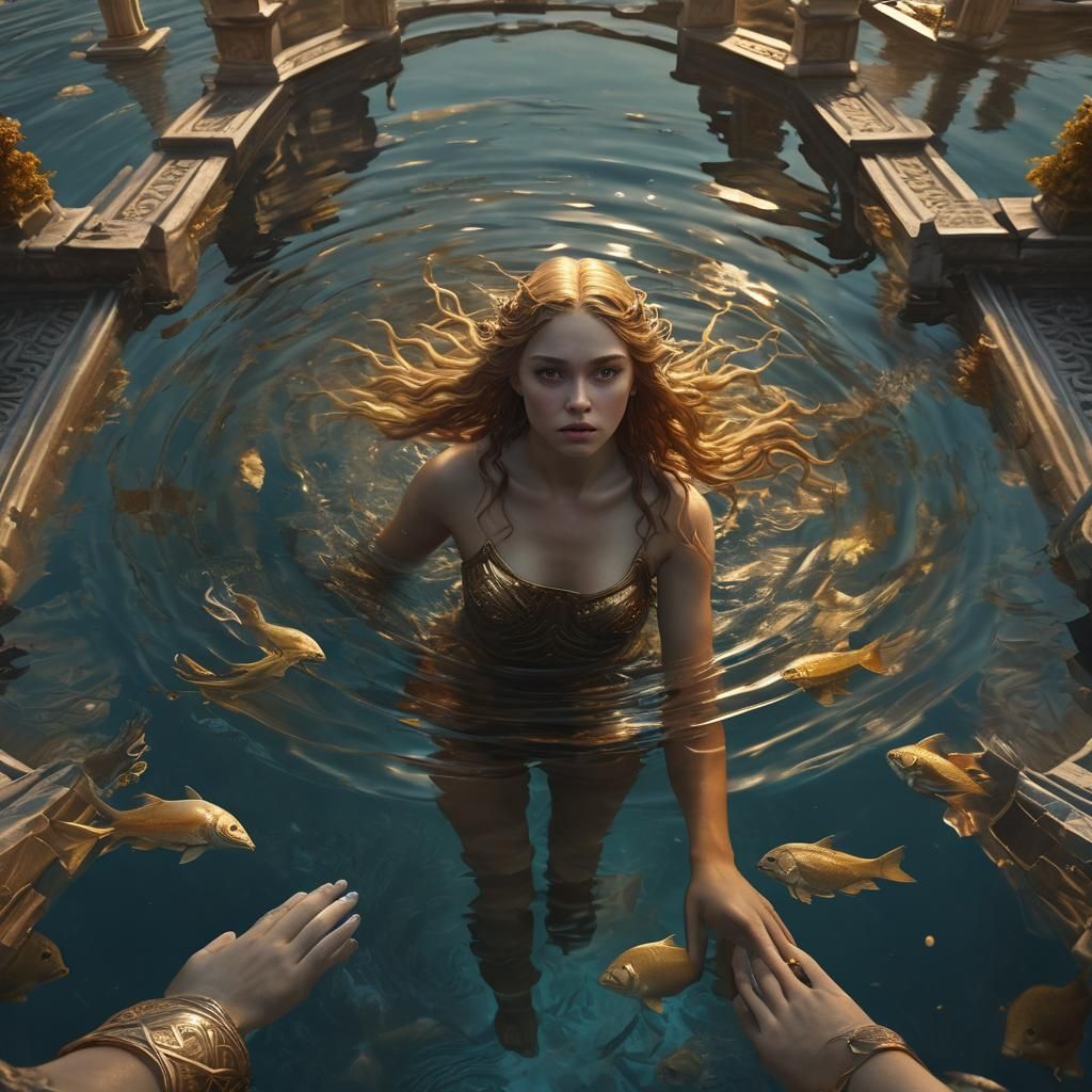 Nymph in Pool: Golden Hour Digital Painting