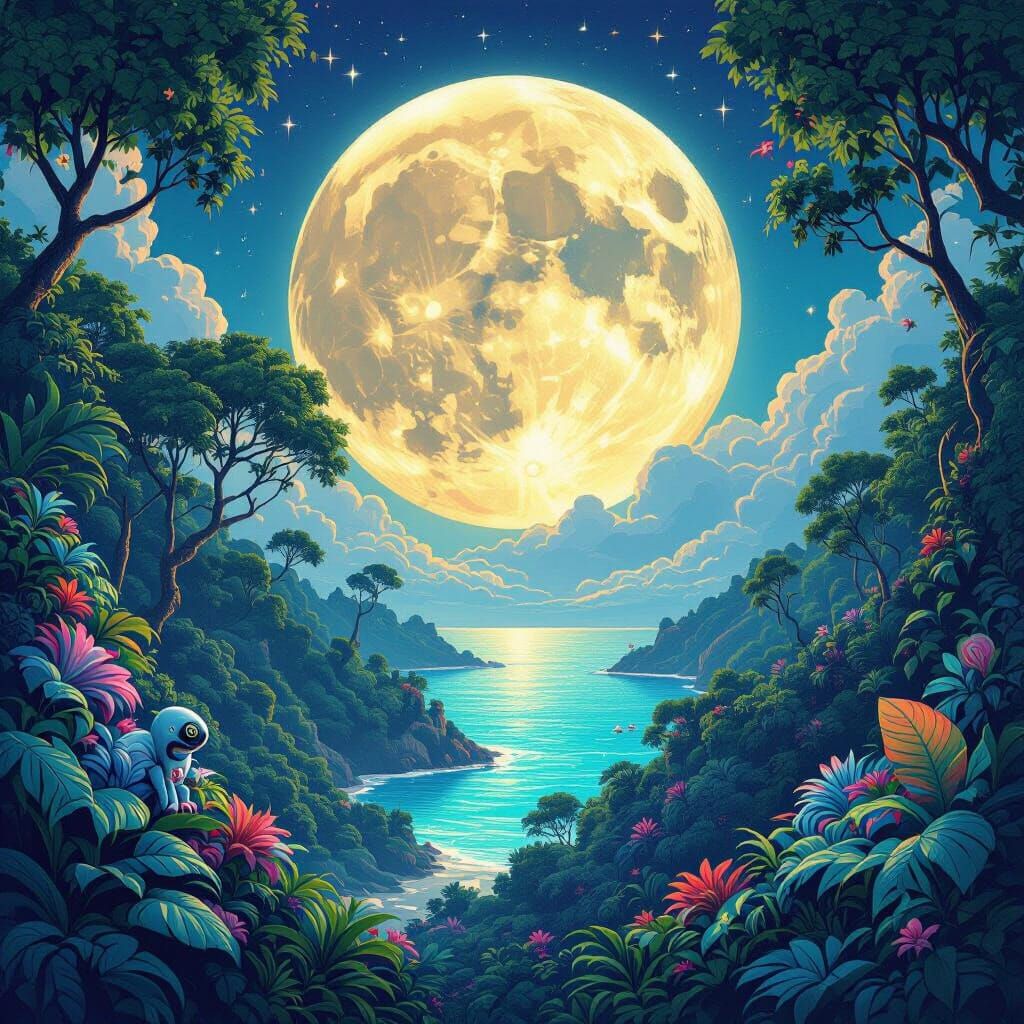 Full Moon Ecosystem: Cartoon Realism Portrait