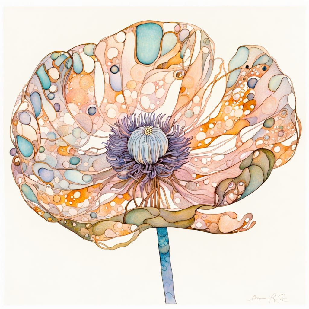 Intricate Abstract Wind Anemone Flowers in Art Nouveau Style