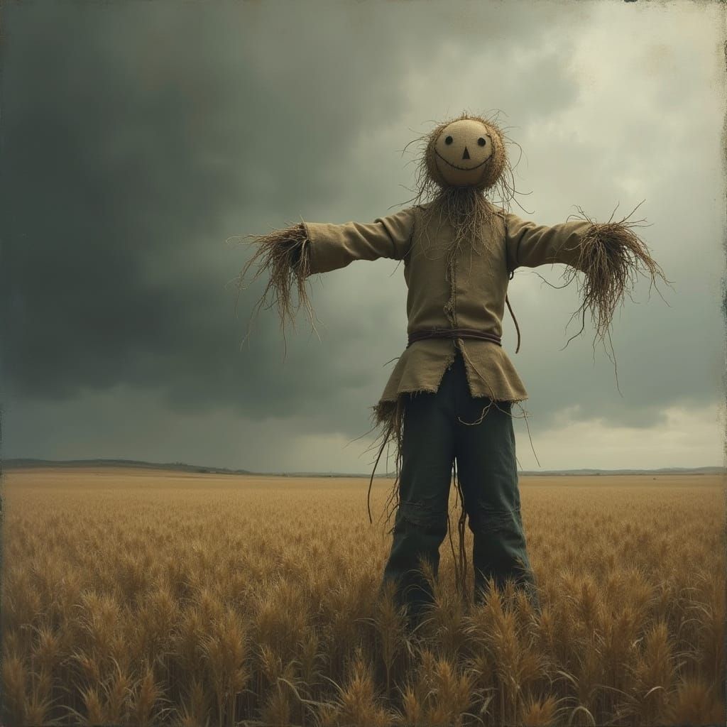 Melancholic Scarecrow in Desolate Field
