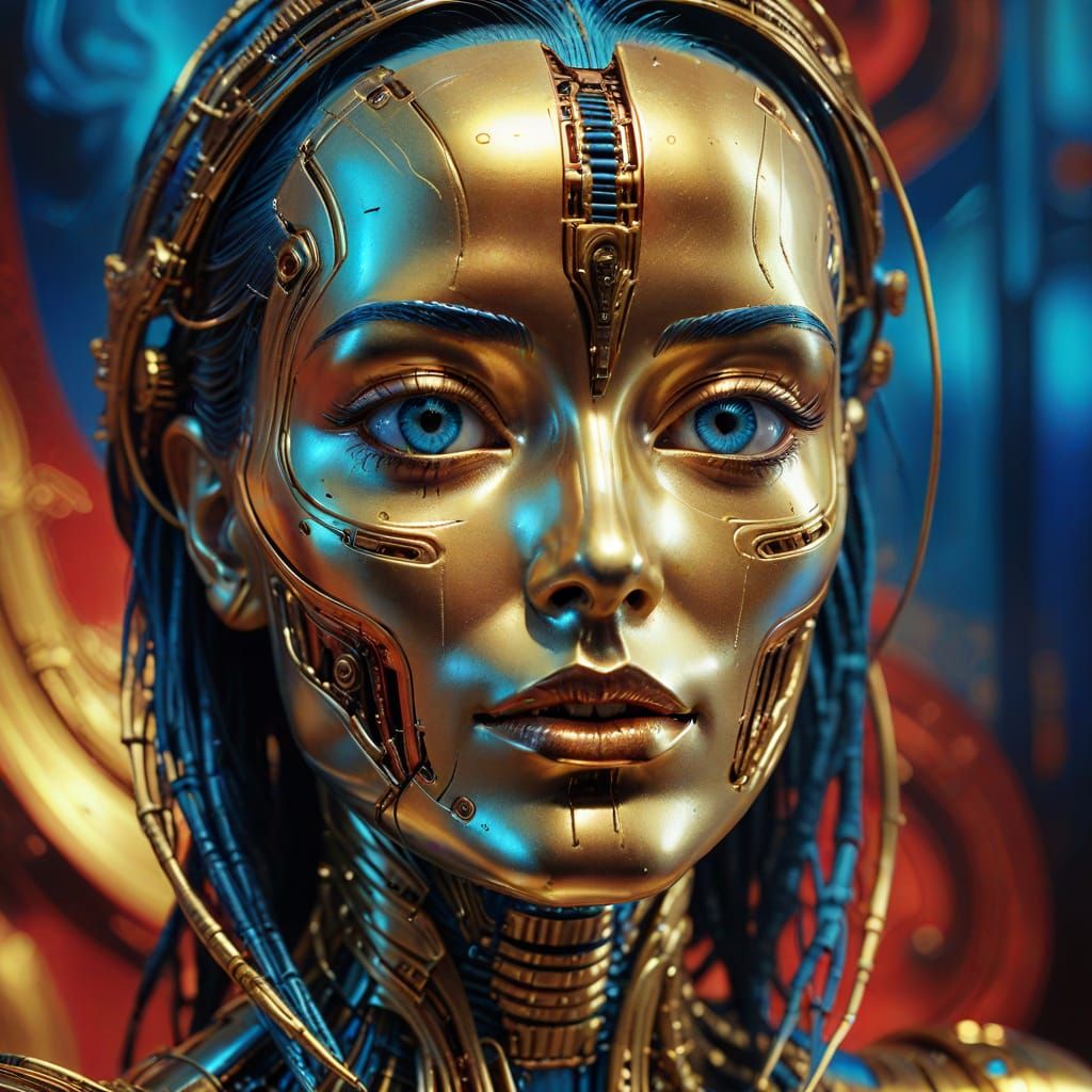 Golden Robotic Woman: Surreal Digital Art