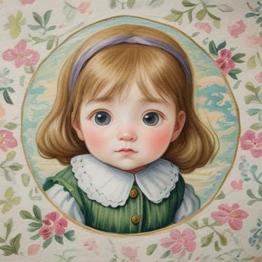Baby Portrait in Gouache, Whimsical Art Style