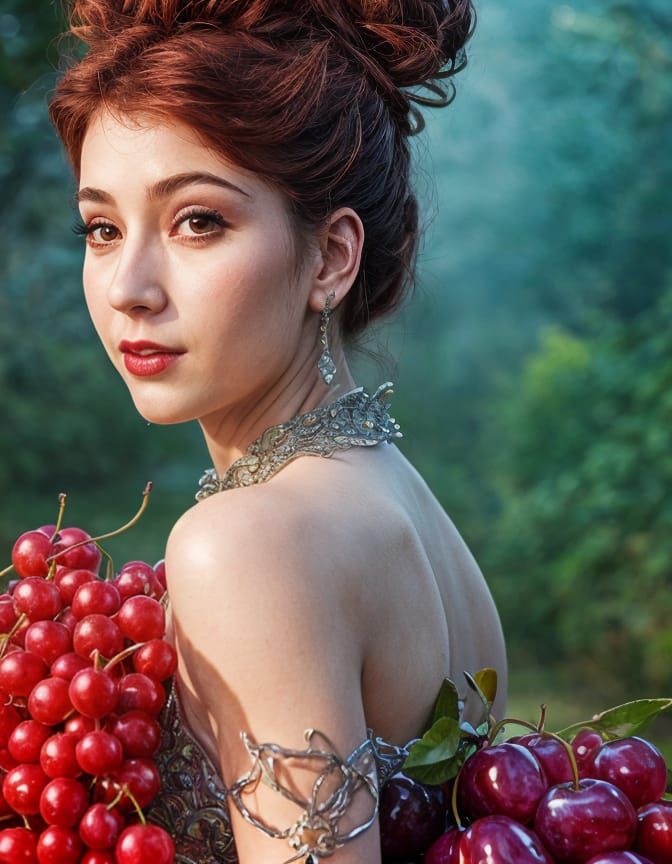 Ethereal Cherry Goddess Portrait in DC Comic Style