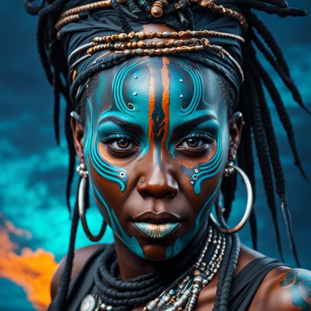 Stunning African Warrior with Metal Tattoos