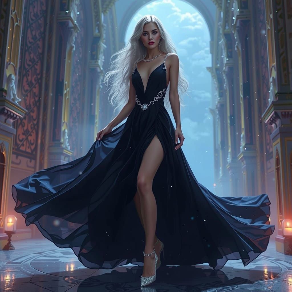 Luxurious Art Deco Evening Gown with Diamond Accents