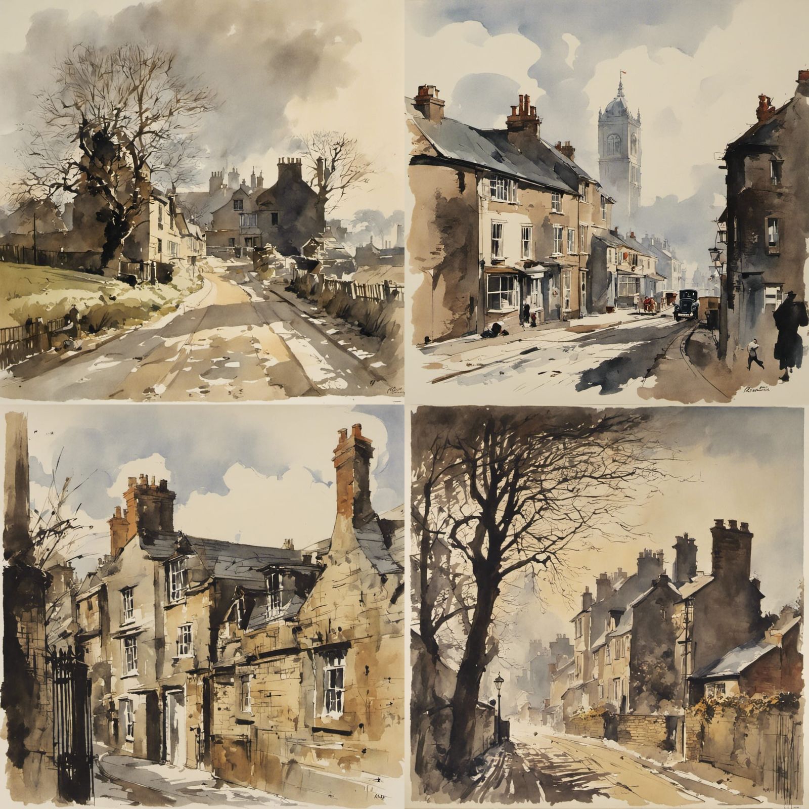 Pastoral Landscape in Watercolor Style