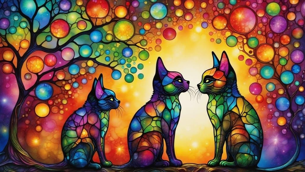 Stylish Glass Cat Art for Wallpaper