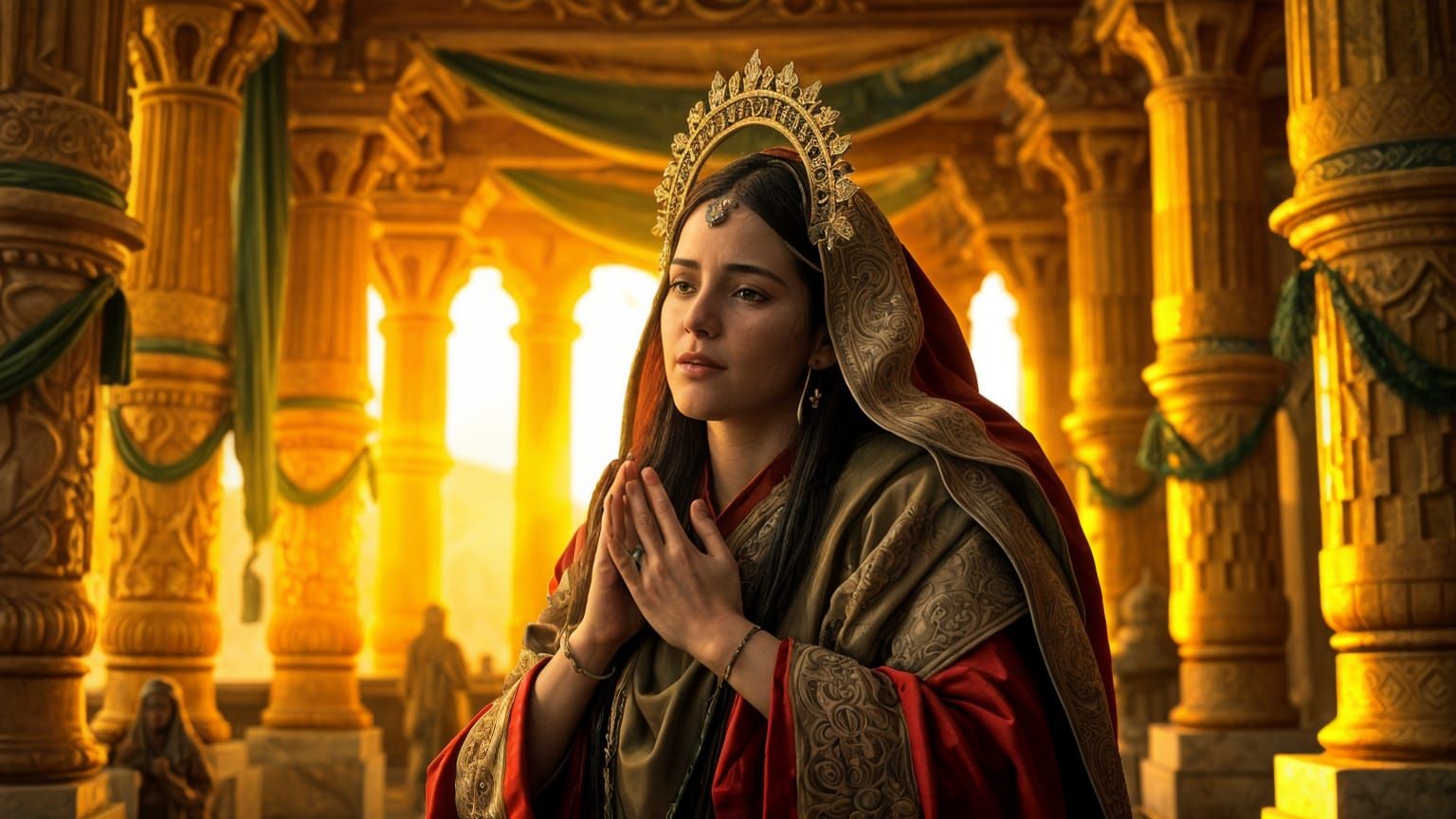 Ancient Jewess Prays at Tabernacle in Vibrant Colors