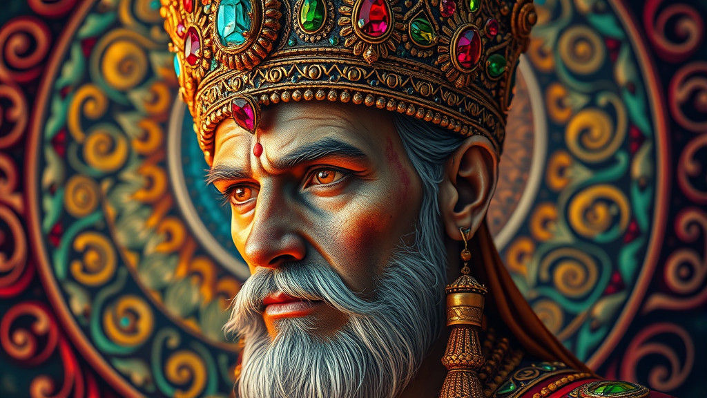 Ornate Headdress with Gemstones in Atmospheric Digital Art