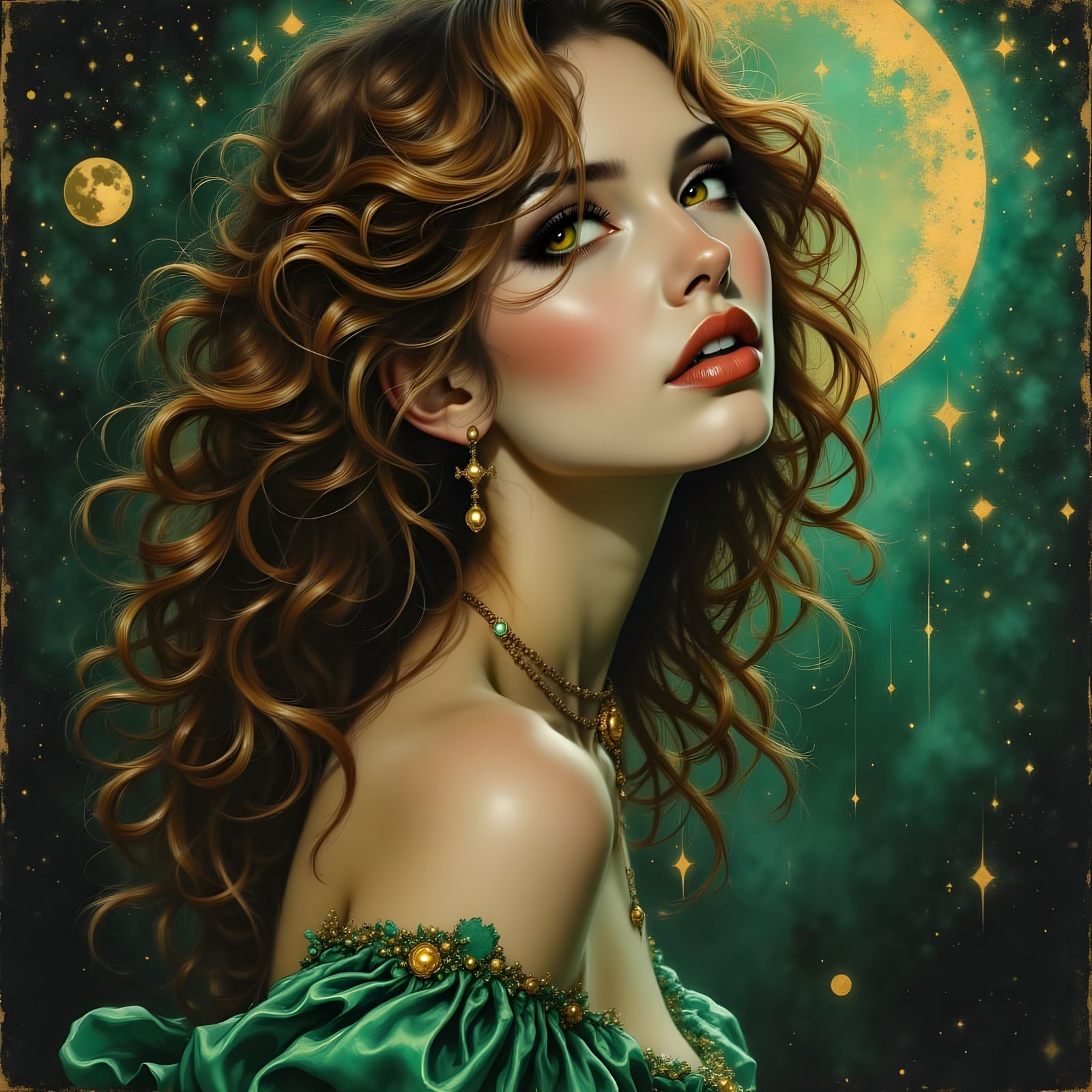 Norse Goddess Portrait in Emerald and Gold