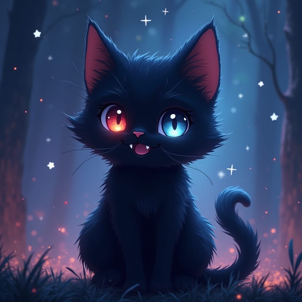 Whimsical Anime Cat in Spectral Gradient Background