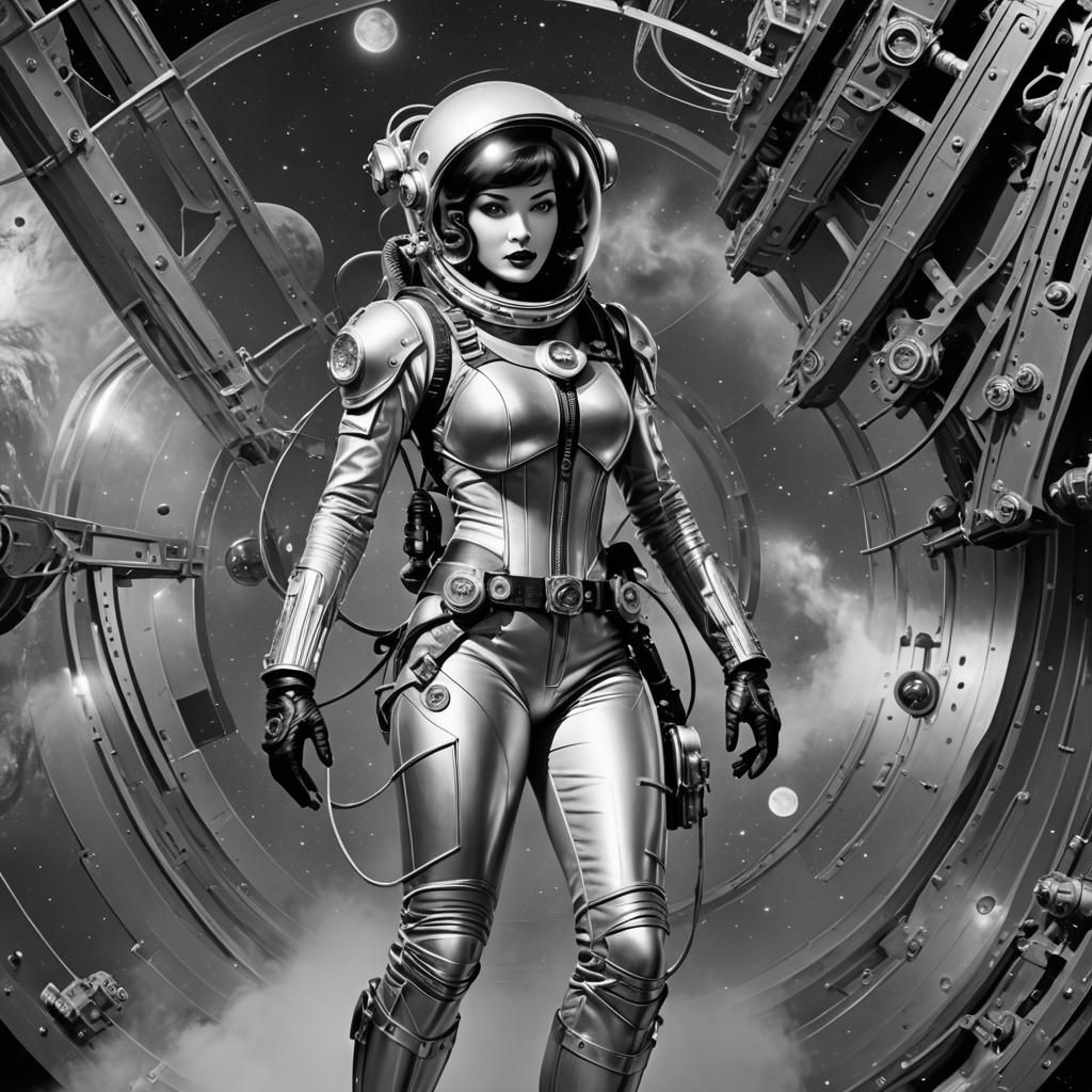 Retro Sci-Fi Pin-Up Girl in Space
