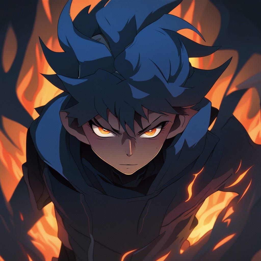 Menacing Teenager in Blue Flames: Hyperdetailed Concept Art