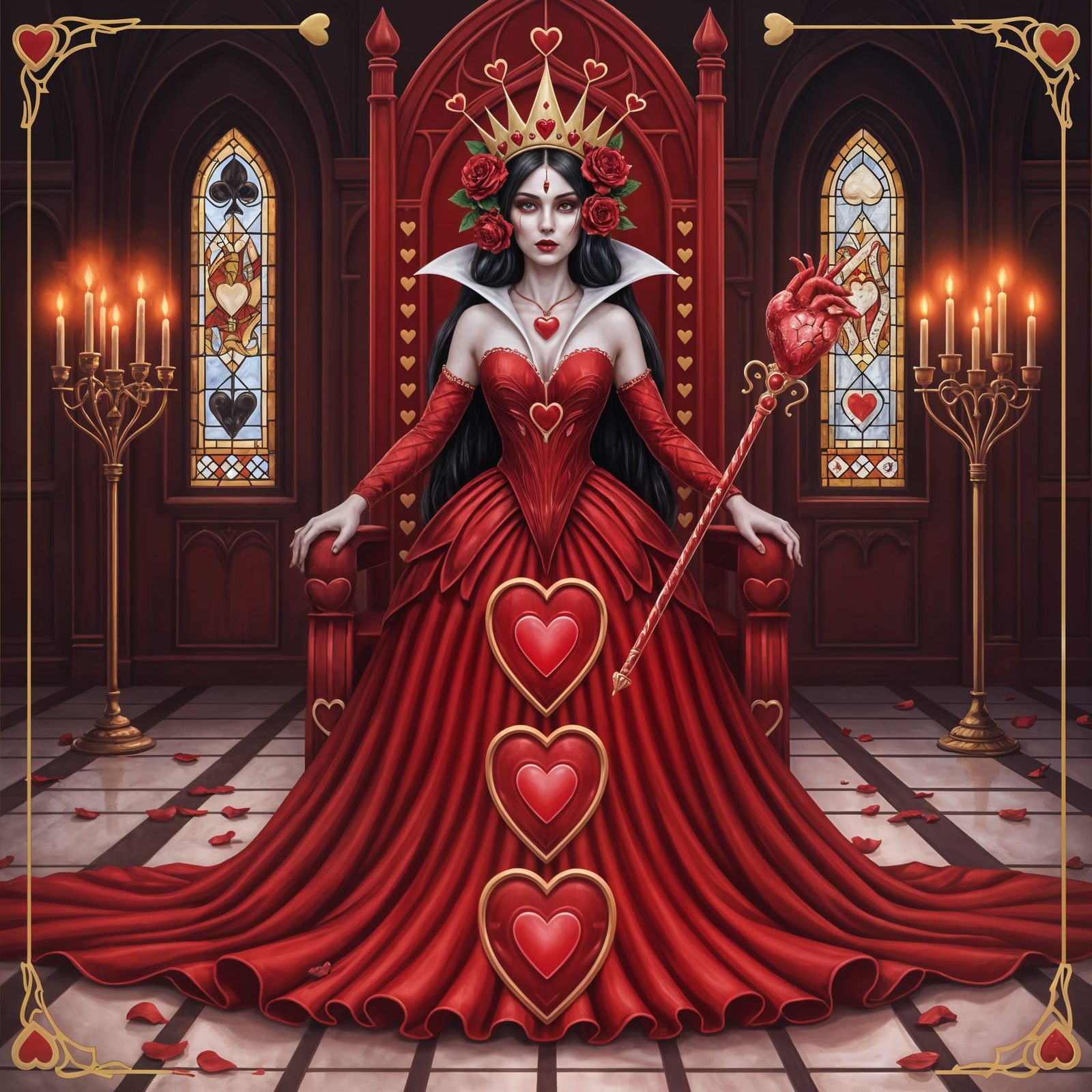 Queen of Hearts Sorceress Oil Painting