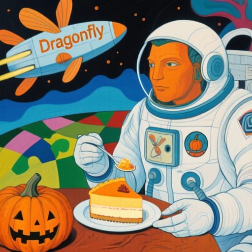 A spaceship called "Dragonfly" in which astronauts eat pumpk...