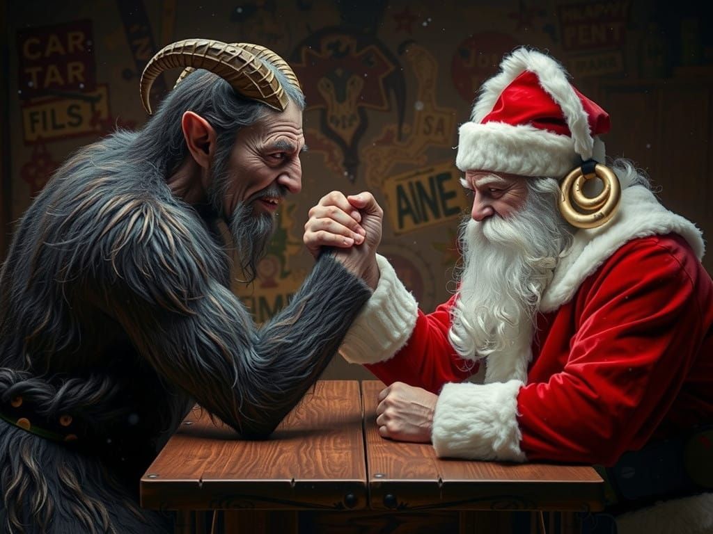 Krampus and Santa Engage in Epic Arm Wrestling Battle Amidst...