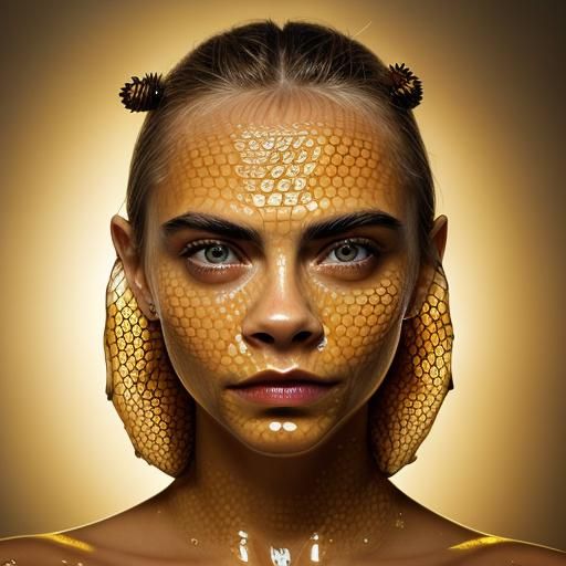 Golden Honeycomb Portrait with Bees