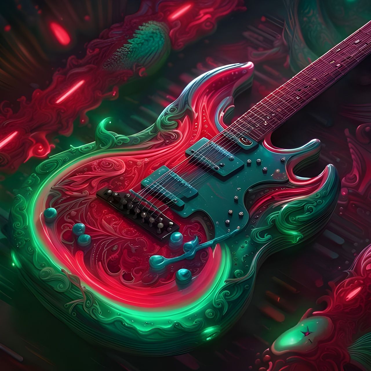 Opalescent Biopunk Electric Watermelon Guitar