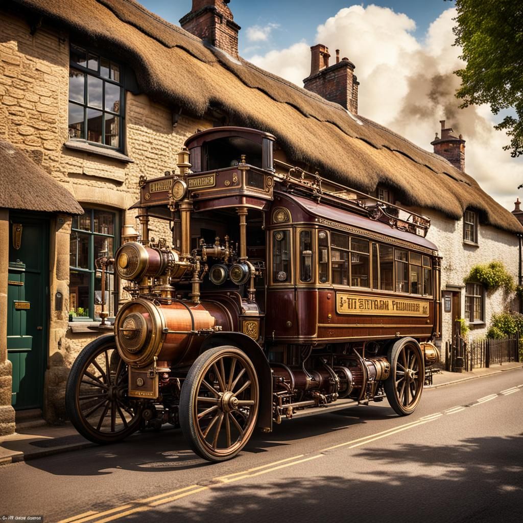 Steampunk Bus on Rural English Street
