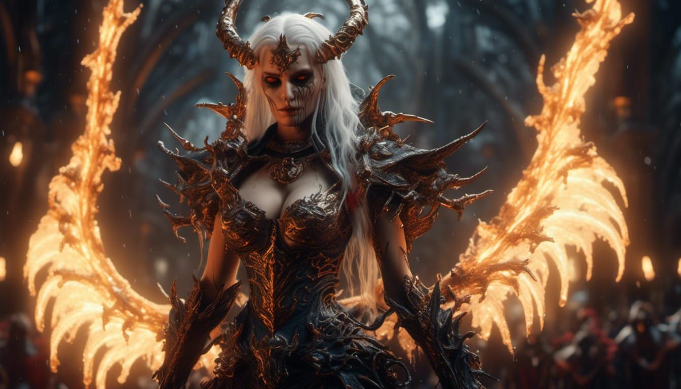 Hyperrealistic Female Necromancer with Dragon Wings