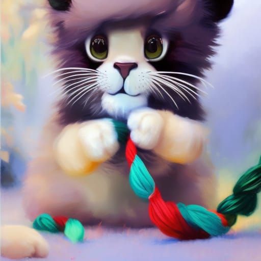Baby Lion in Streetwear, Ghibli-esque Oil Painting