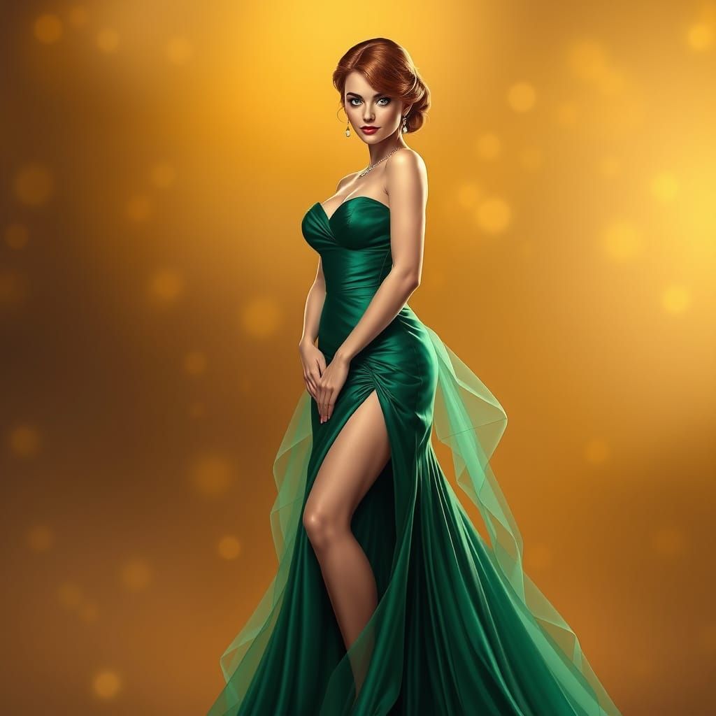 Elegant Disney Princess in Emerald Green Evening Gown