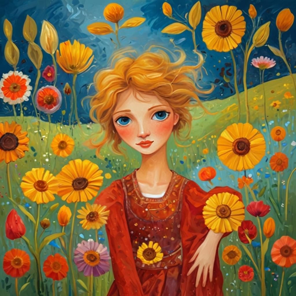 Impressionist Woman in Wildflower Field Painting