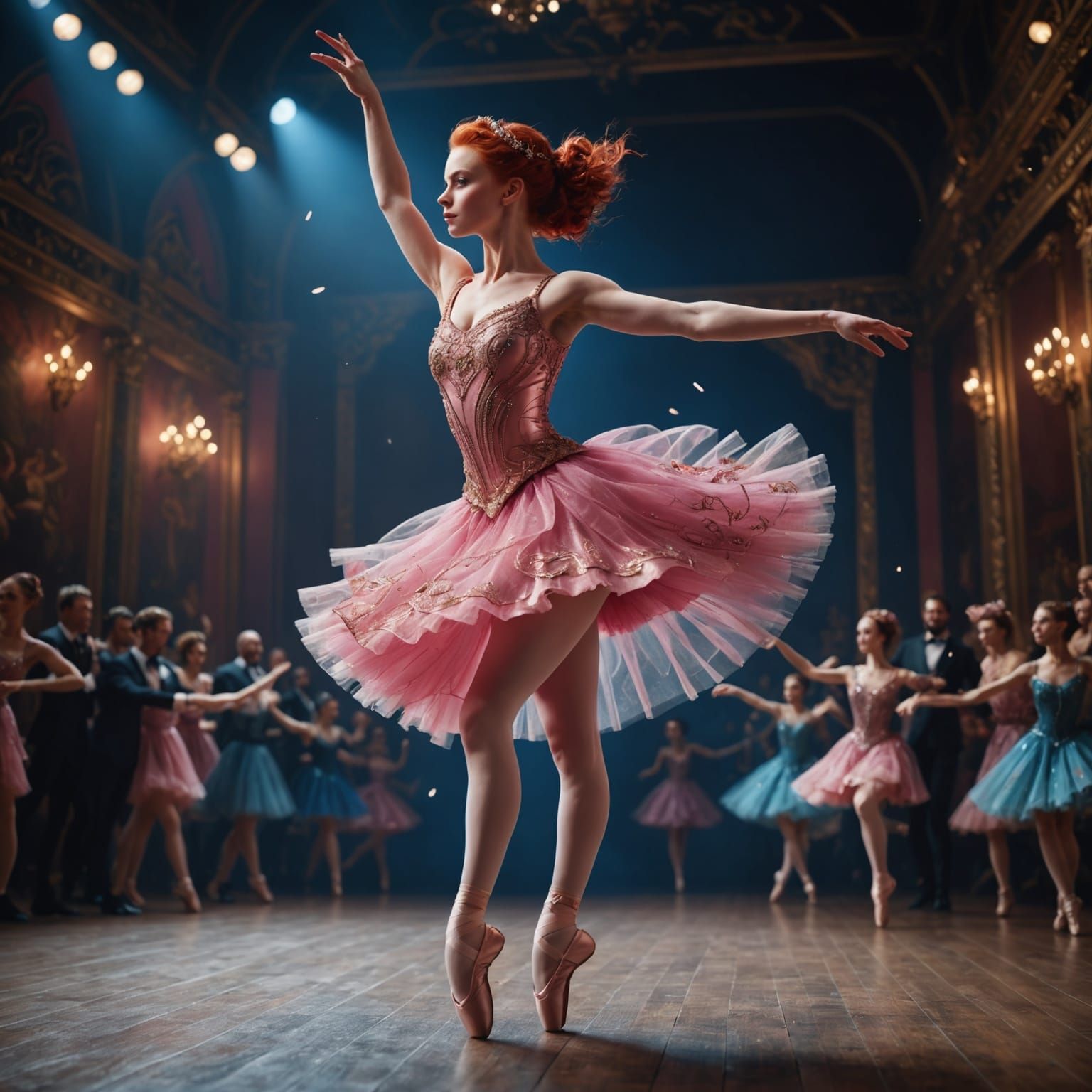 Ballerina Mid-Performance Onstage in Digital Art