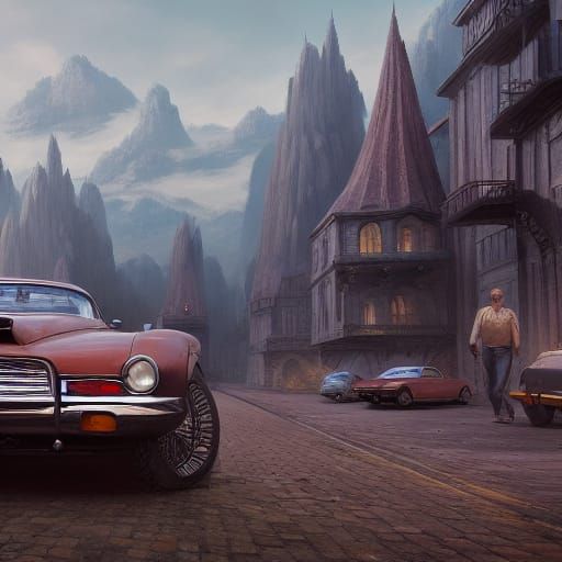 Detailed Matte Painting of Classic Cars