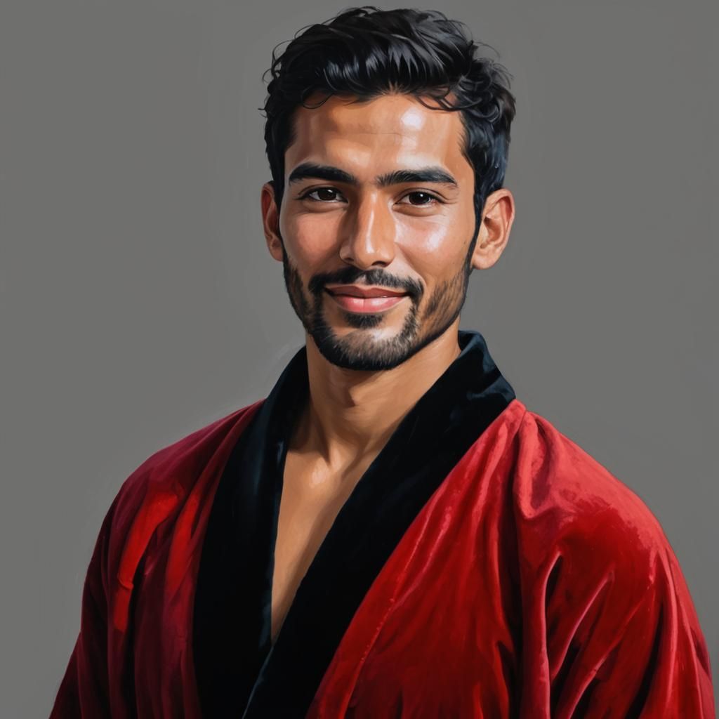 Expressionist Portrait of Man in Red Velvet Robe