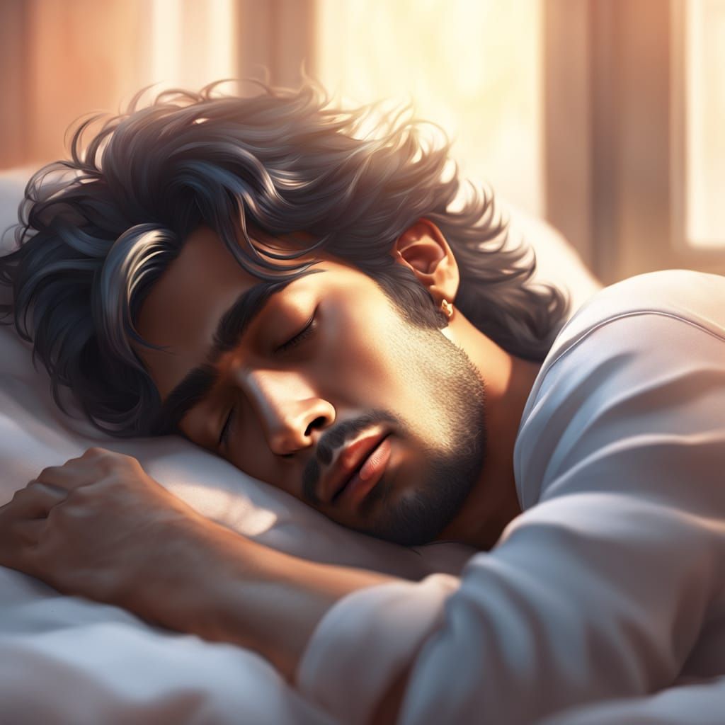 Young Saudi Man Sleeping: Photorealistic Digital Art