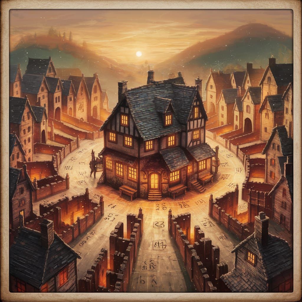 Medieval Alleyway Map with Rustic Tavern, Digital Painting