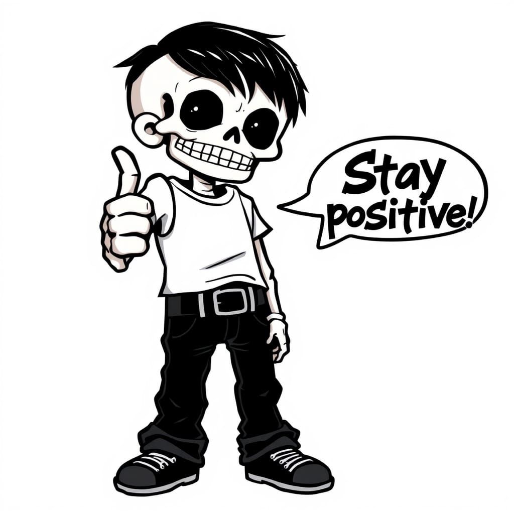 Cartoon Goth Skeleton Thumbs Up in Pop Art Style