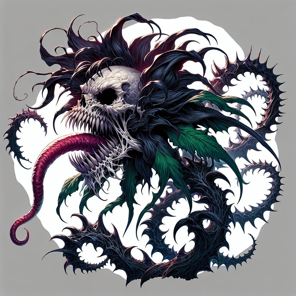 an anime portrait of a demon  skull plant, the plant has a s...
