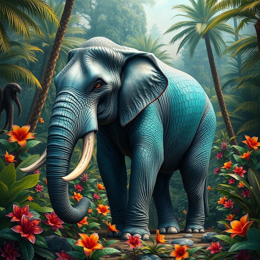 Mystical Elephant Hybrid in Turquoise Jungle