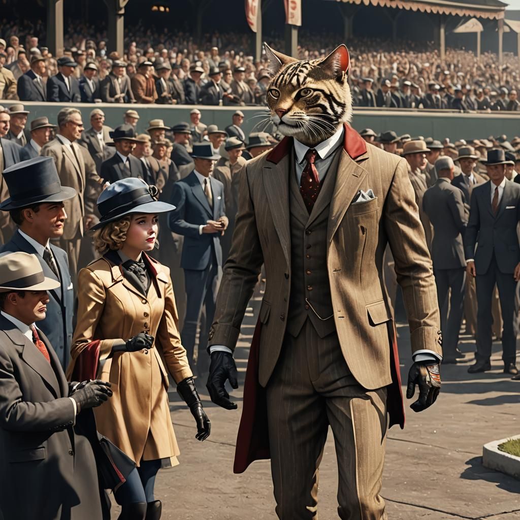 Felinoid in Suit at 1930s Race Start