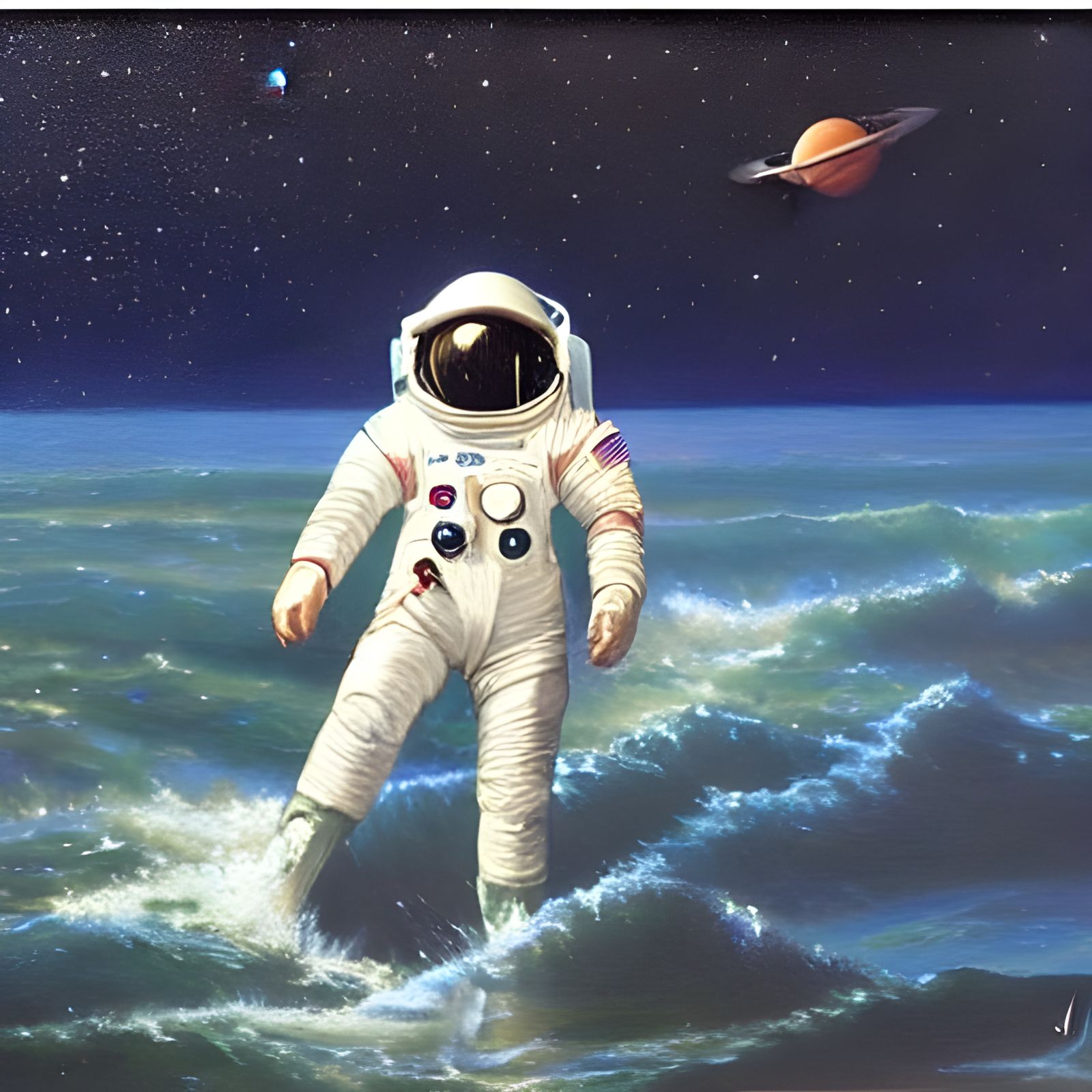 Astronaut in the Sea: Oil Painting