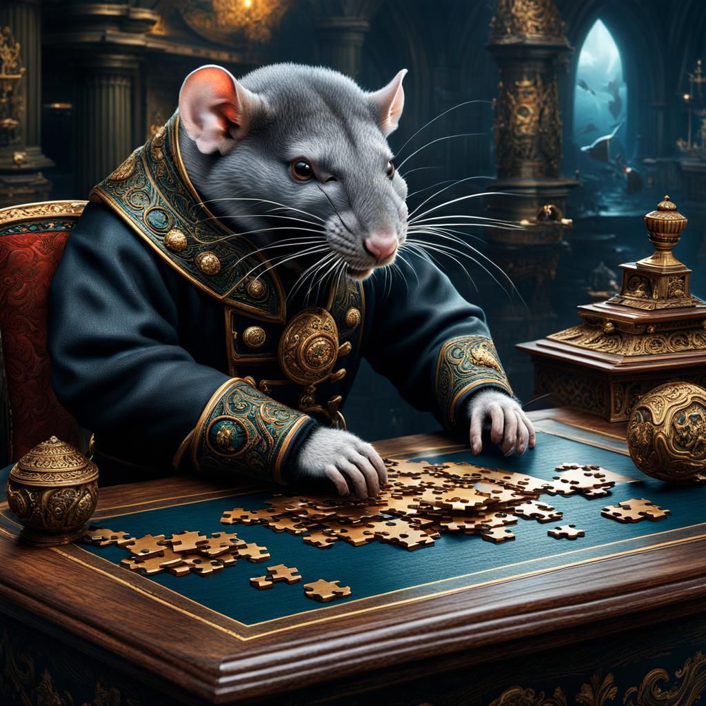 English Rat God Solves Jigsaw Puzzle