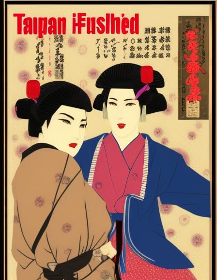 "Taisho era lesbian pulp fiction collage cover". 16k resolution, inspired by artists Goyo Hashiguchi and Takabatake Kash...