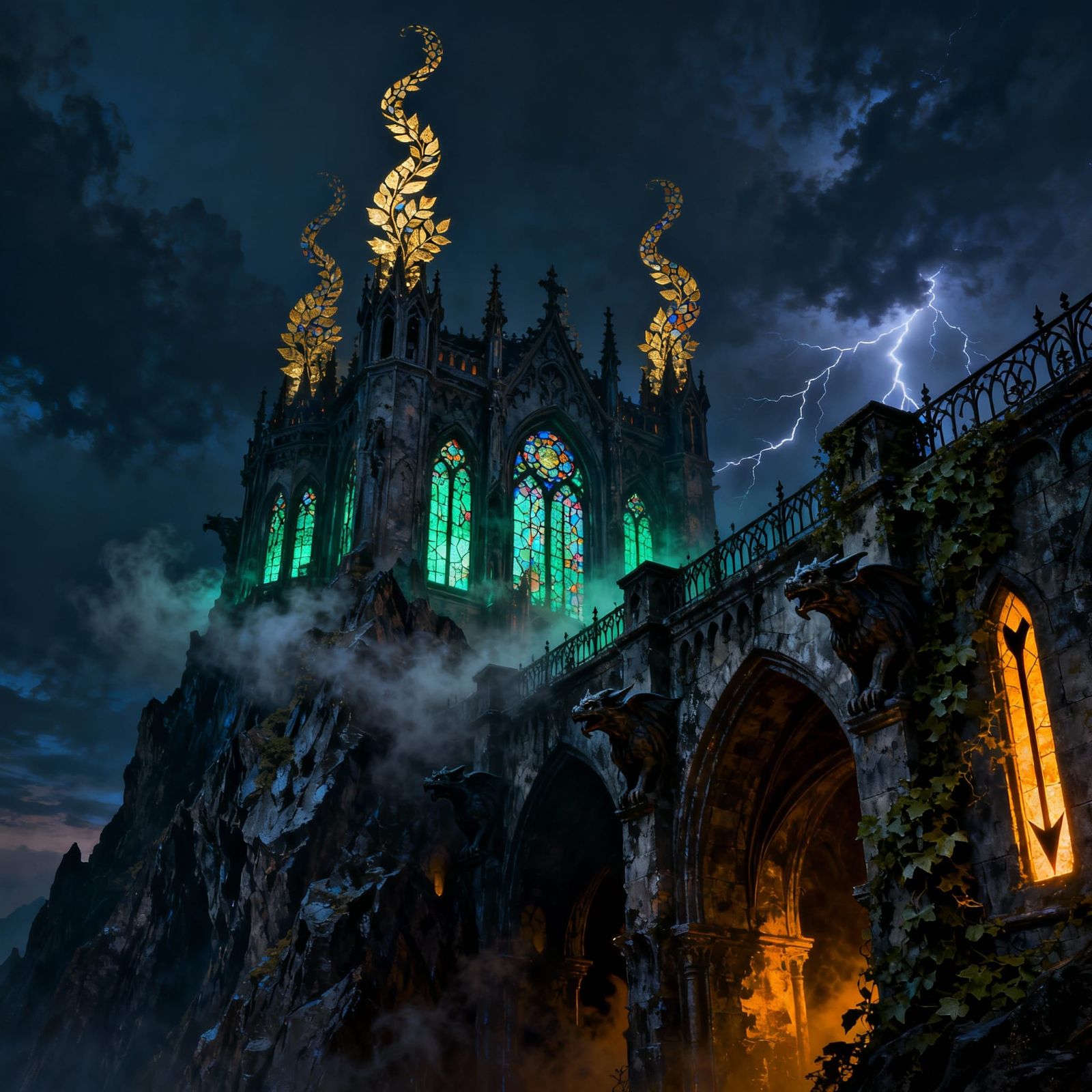 Sinister Gothic Castle in Blue and Black