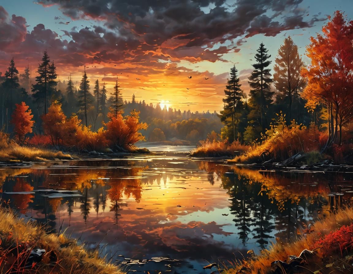 Autumn Landscape Oil Painting with Thick Brush Strokes