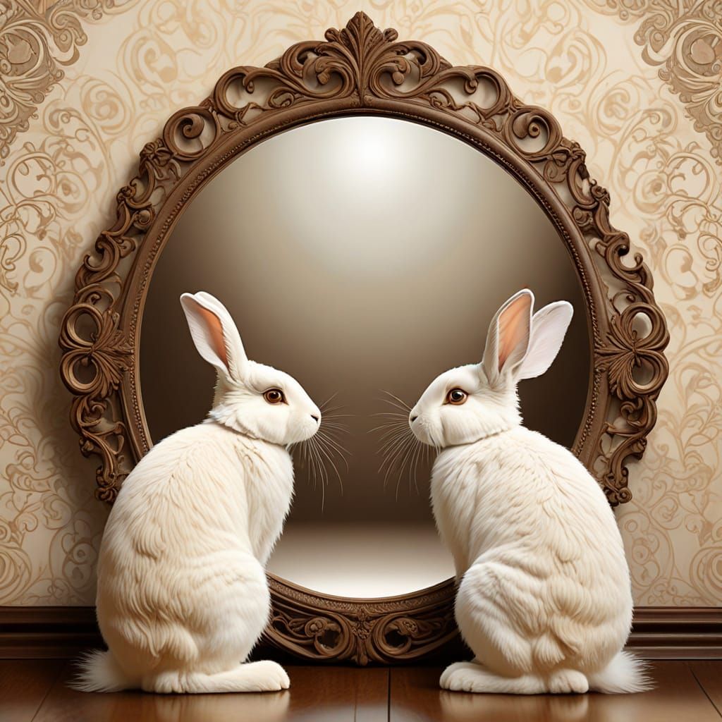 Whimsical Fantasy Rabbit in Mirror Scene