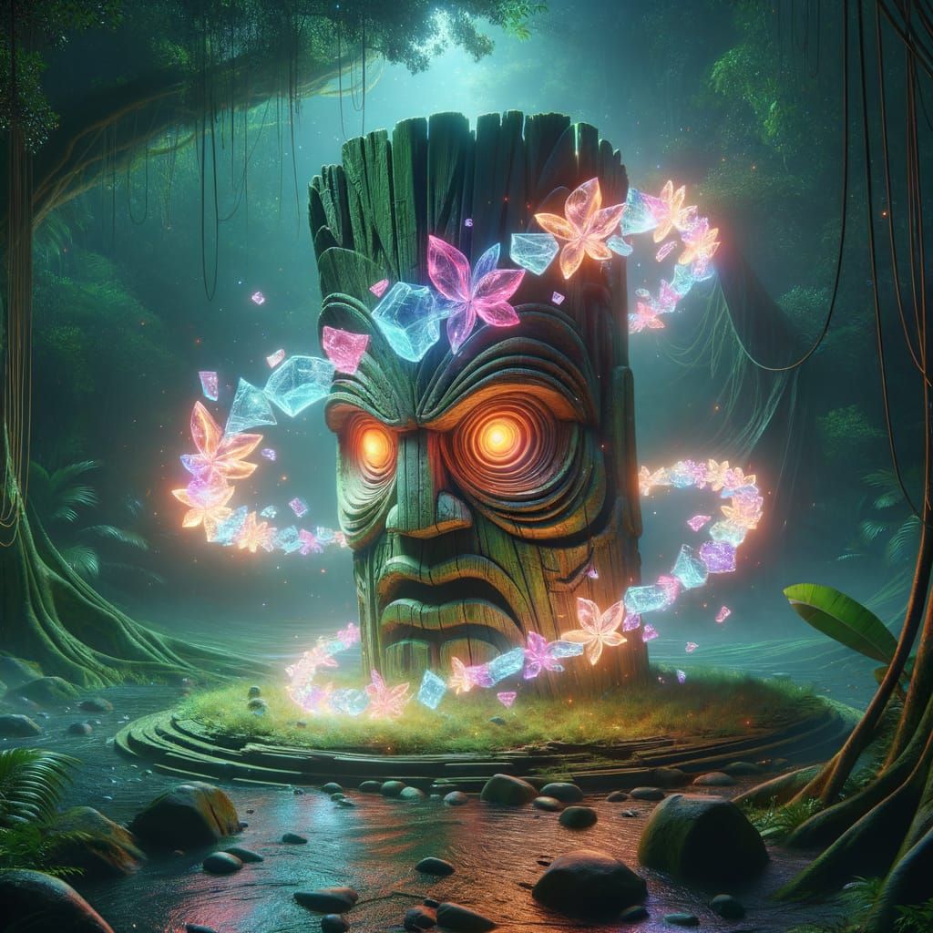 Mystical Tiki Idol in Moonlit Jungle